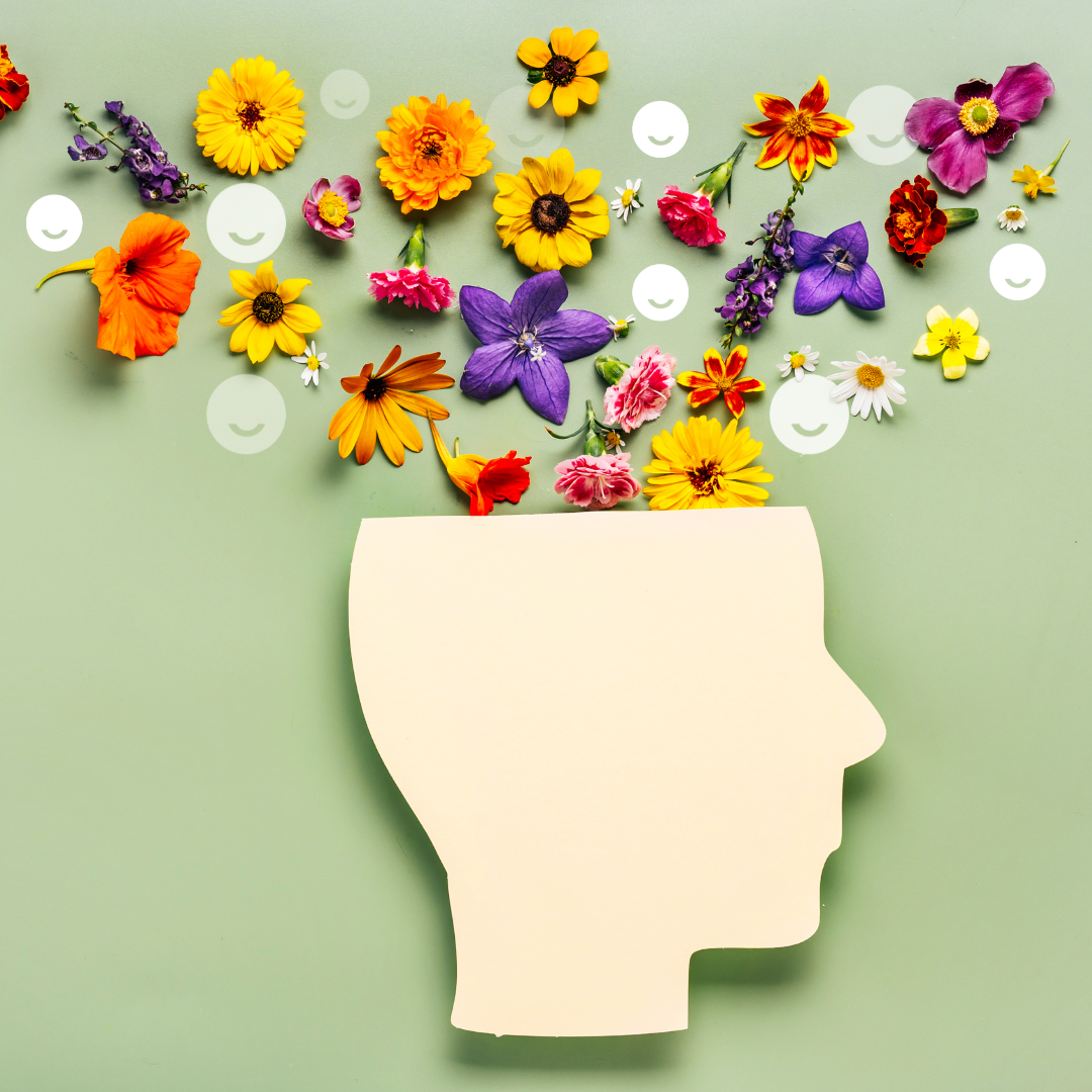 flowers on a wooden head for a blog on mental health in fashion 