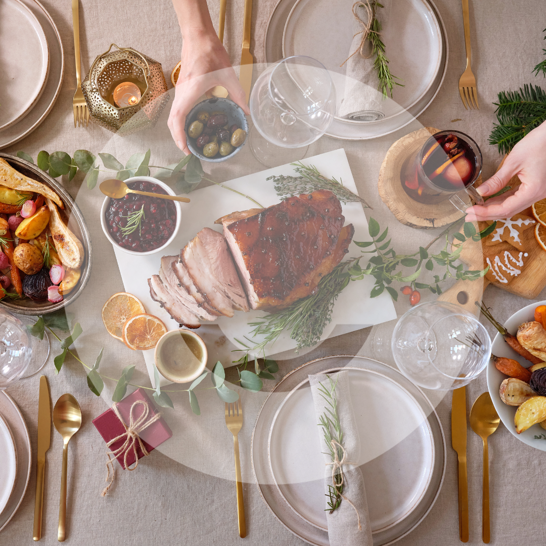 Pioneer Clothing's Christmas table showing Christmas dinner 