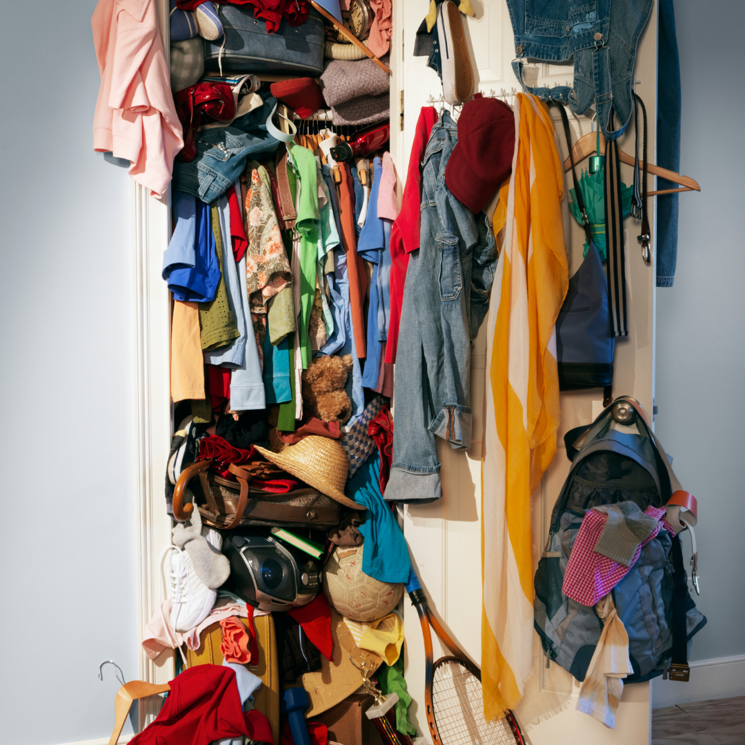 messy wardrobe to highlight the need for reducing fashion waste 