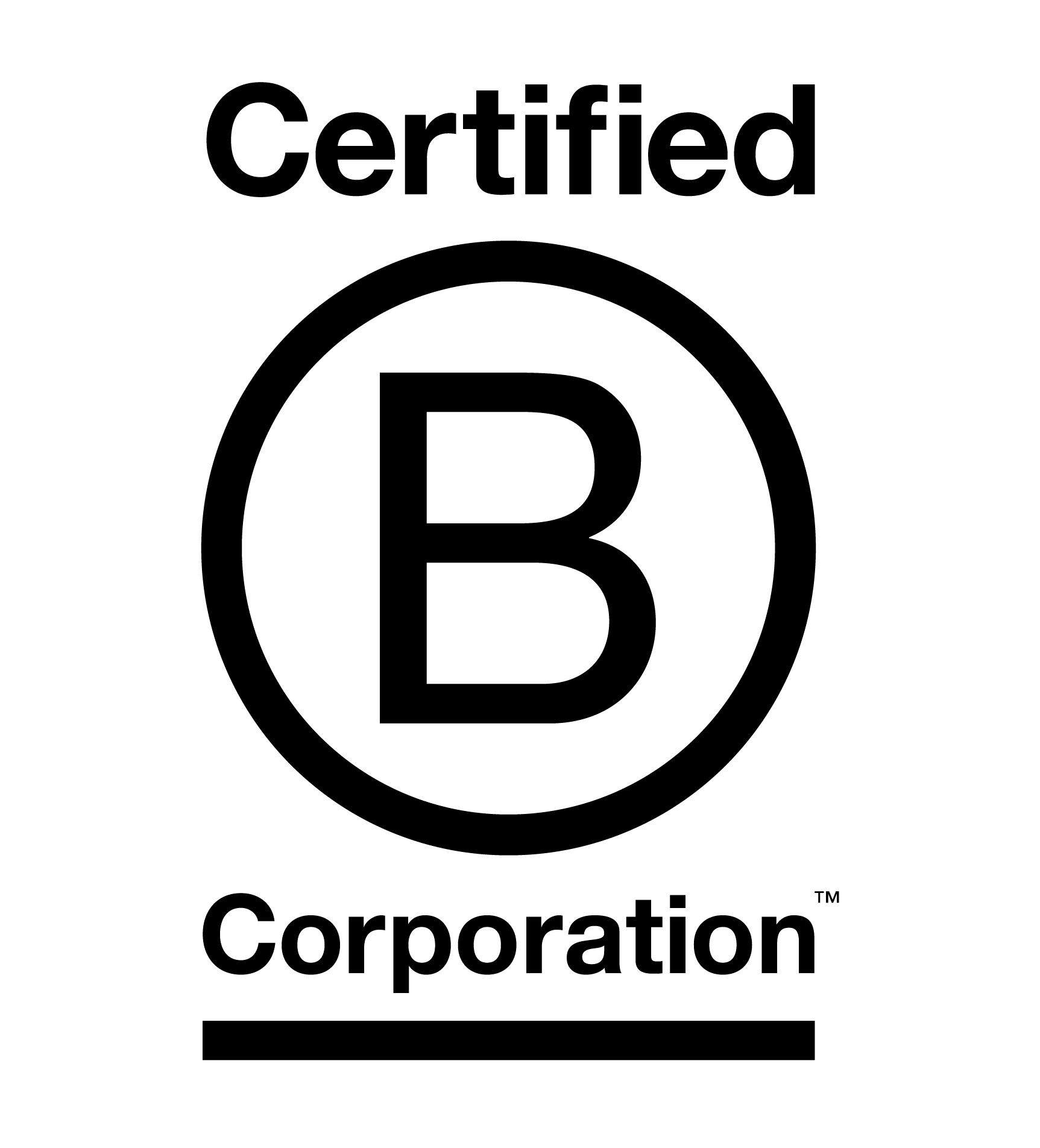 Logo of B Corporation in black.