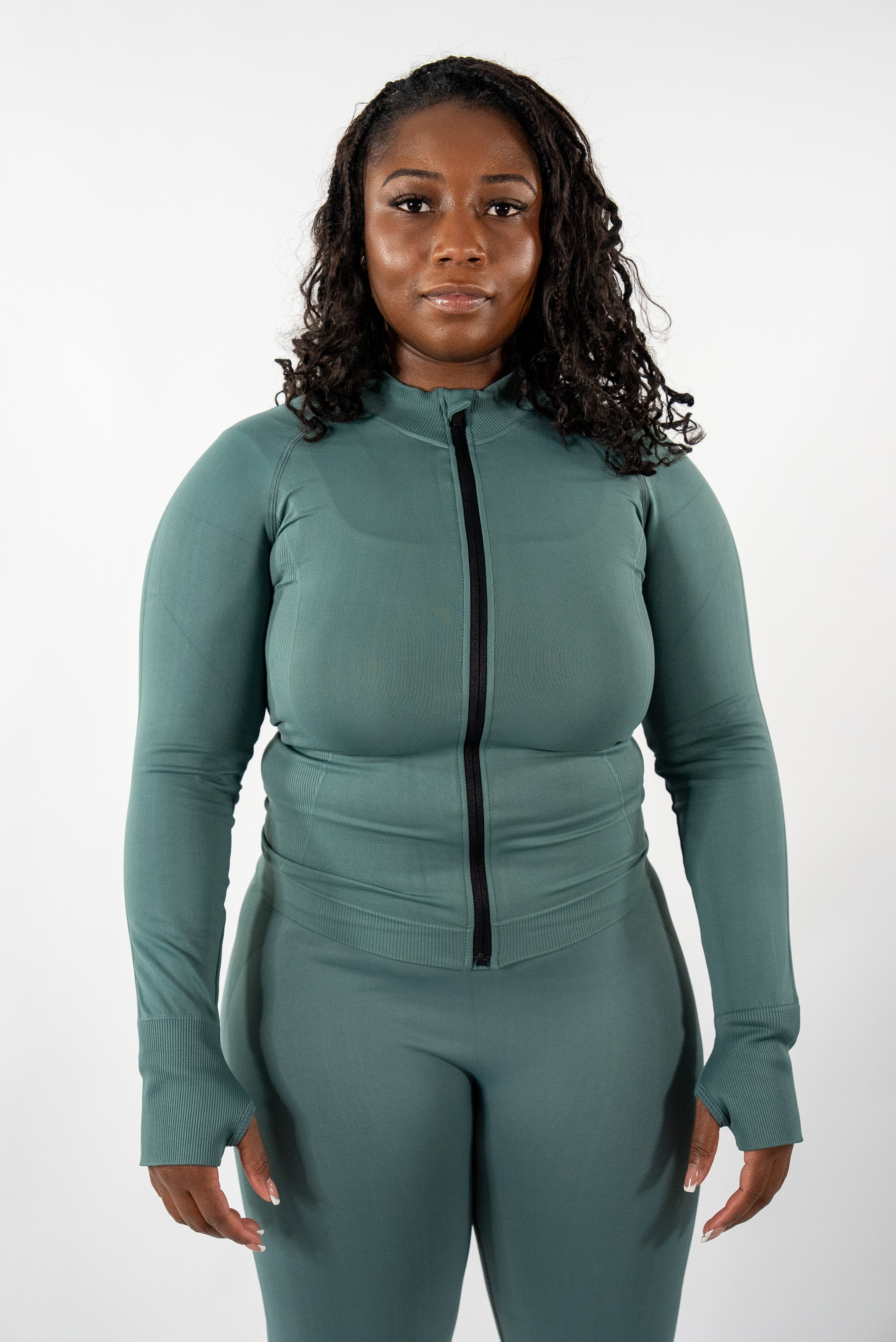 Dark Forest Green Seamless Zip-Through Long Sleeve Jacket -  Versatile, supportive, and perfect for workouts or daily wear.