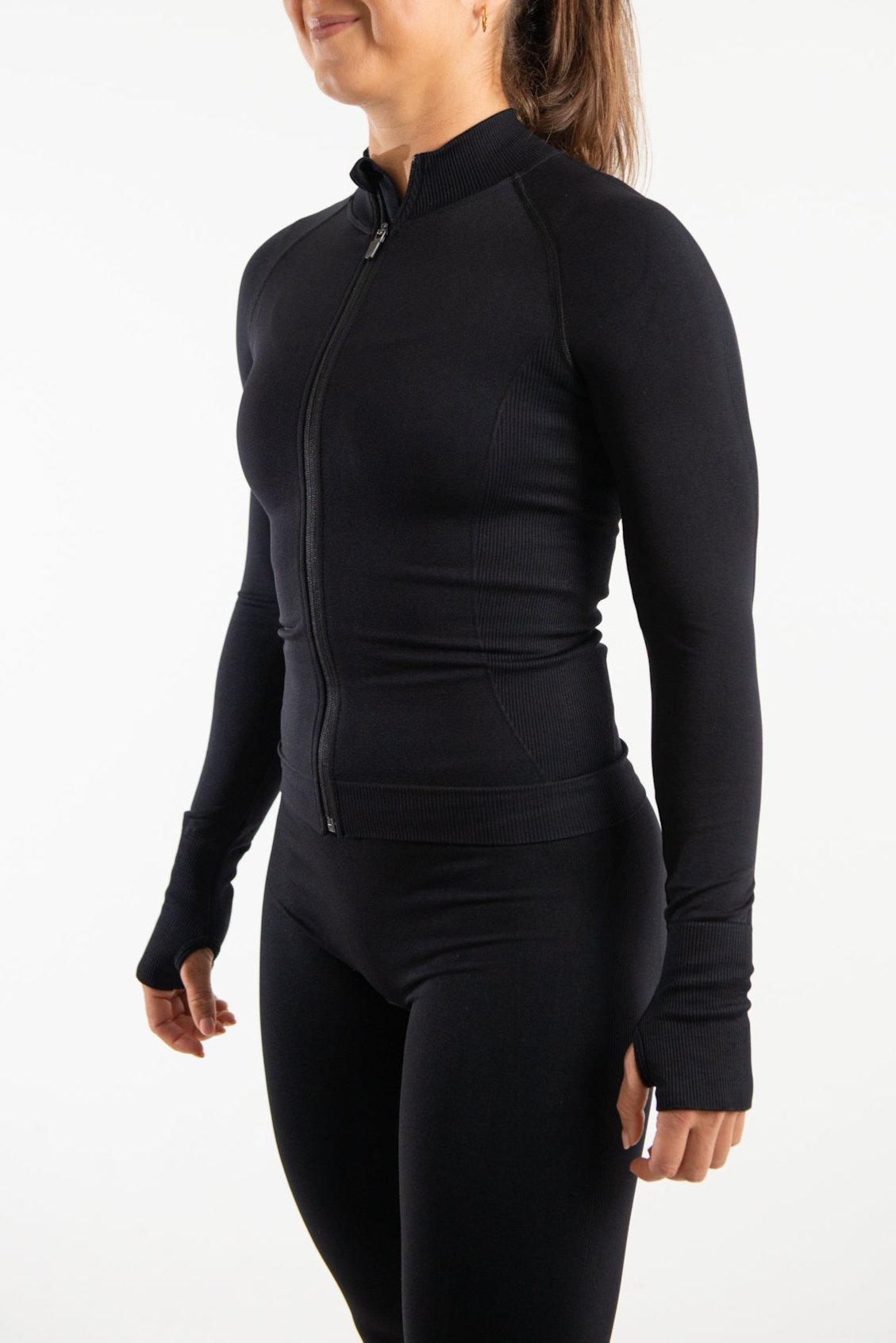 Black Seamless Zip-Through Long Sleeve Jacket -  Versatile, supportive, and perfect for workouts or daily wear.