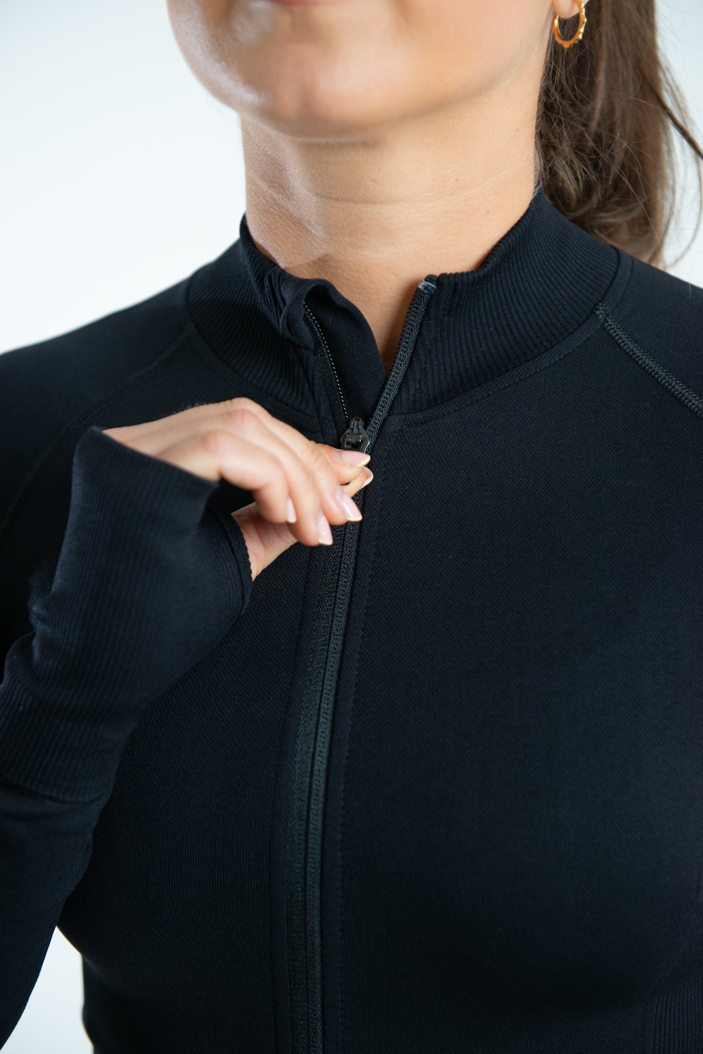 Black Seamless Zip-Through Long Sleeve Jacket -  Versatile, supportive, and perfect for workouts or daily wear.