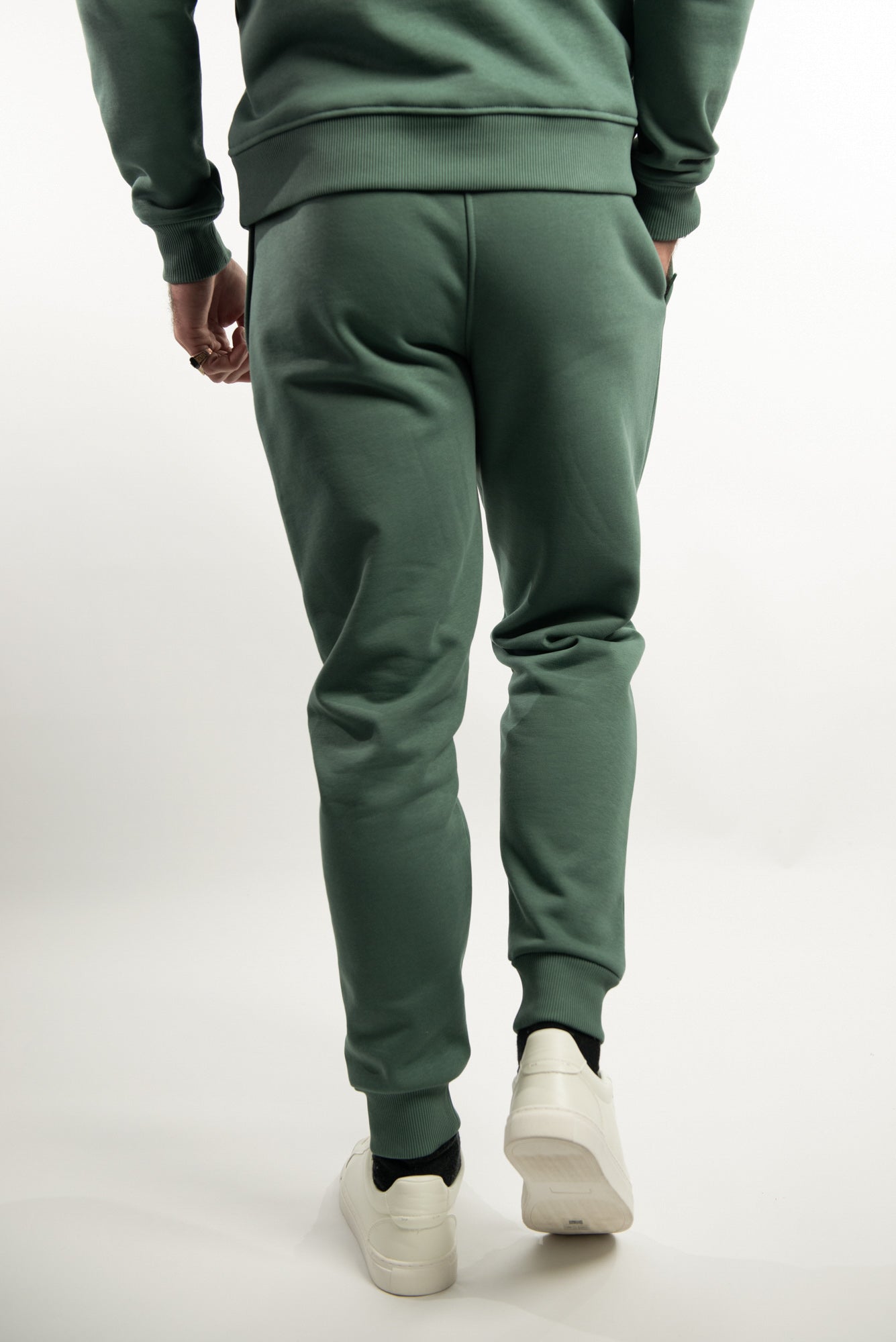 Dark Forest Green joggers made with organic cotton and recycled materials