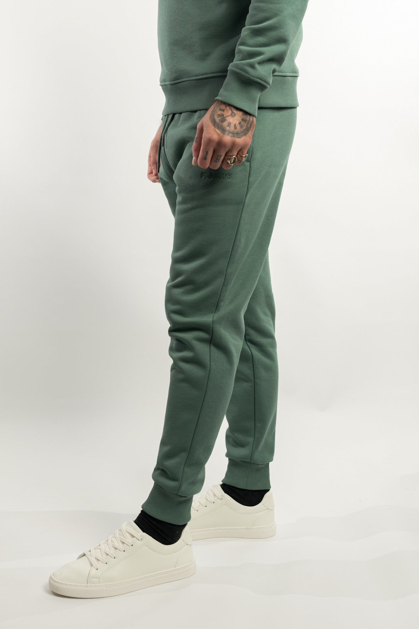 Dark Forest Green joggers made with organic cotton and recycled materials