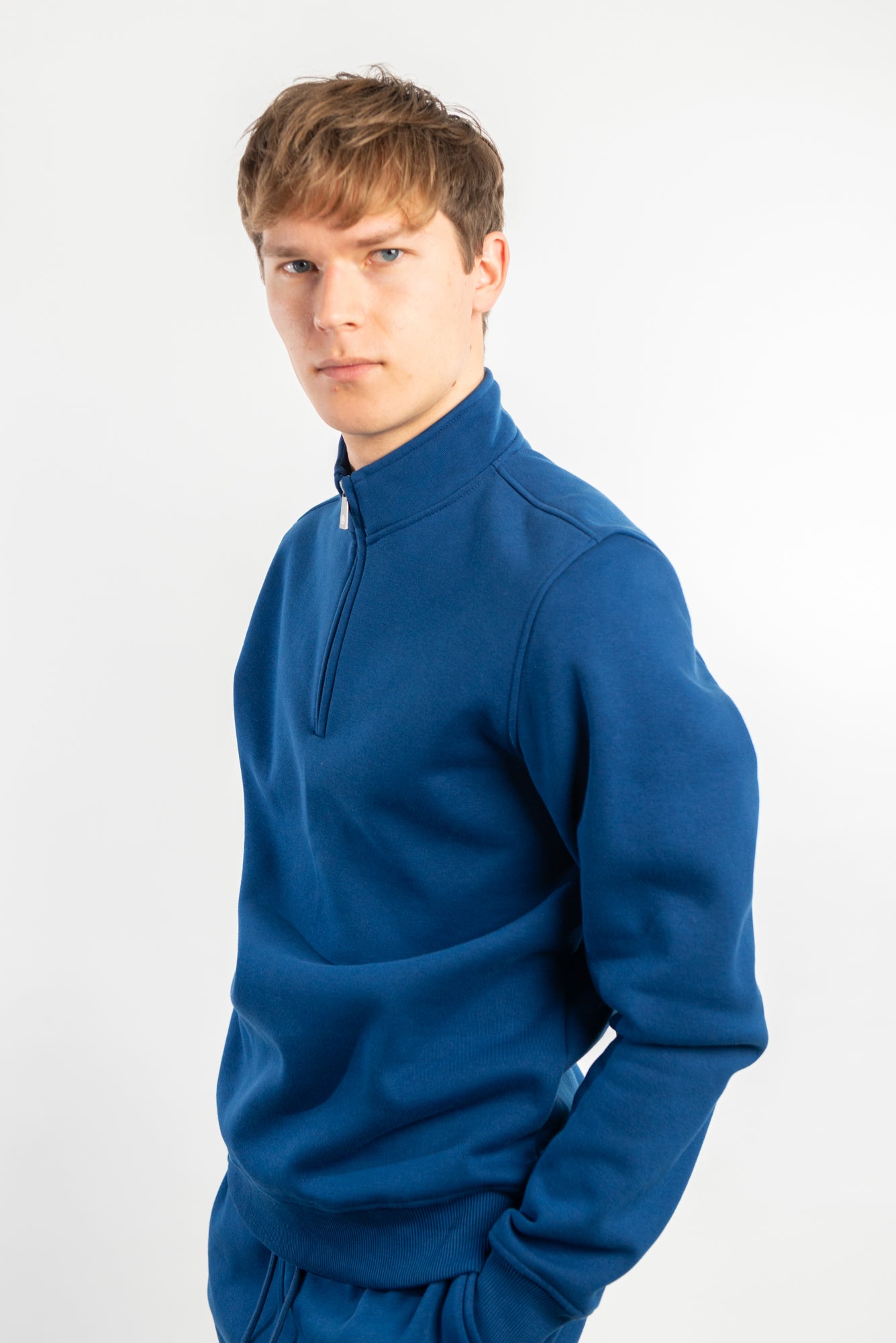 Navy Quarter Zip Top made from sustainable eco-friendly materials