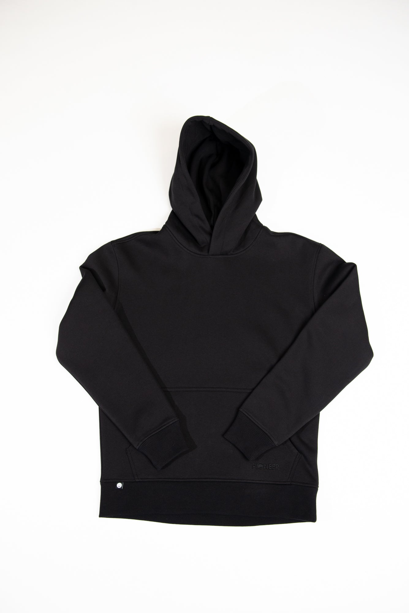 Black Hoodie made with organic cotton and recycled materials