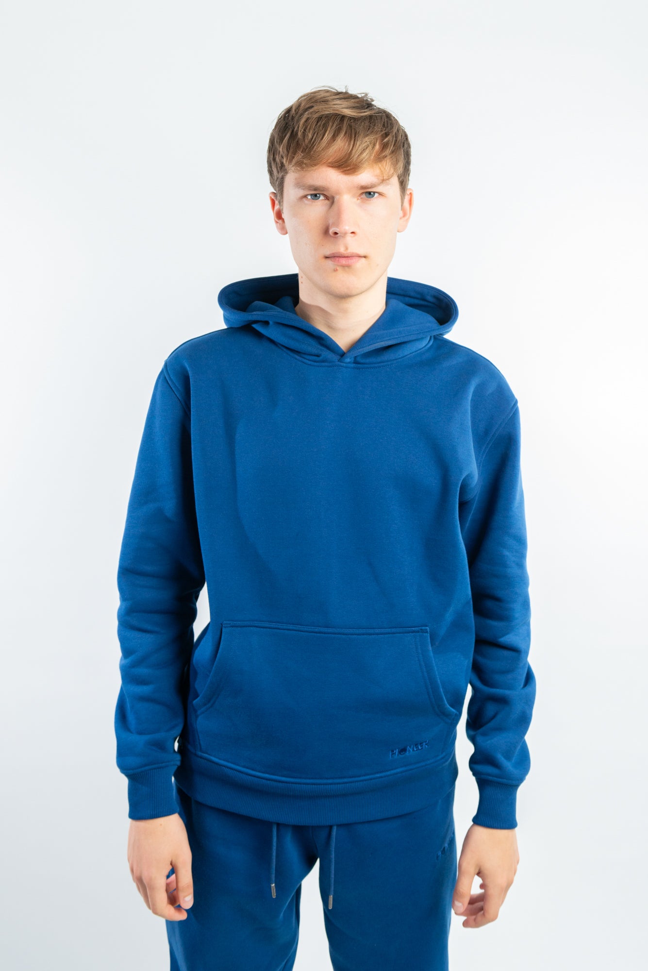 Navy Hoodie made with organic cotton and recycled materials